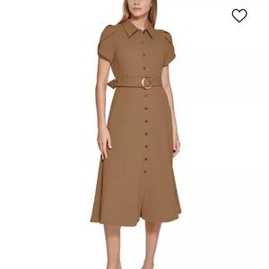 *BLACK not Brown* Calvin Klein puff sleeve belted Midi Dress, sz 4 $134 NWT